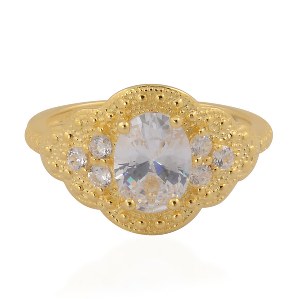 AAA Simulated White Diamond Ring in Yellow Gold Overlay Sterling Silver 1.860 Ct.