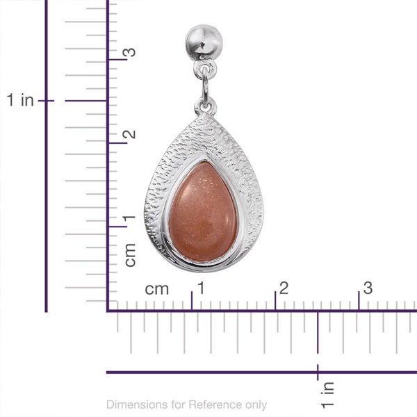 Morogoro Peach Sunstone (Pear) Earrings (with Push Back) in Platinum Overlay Sterling Silver 6.000 Ct.