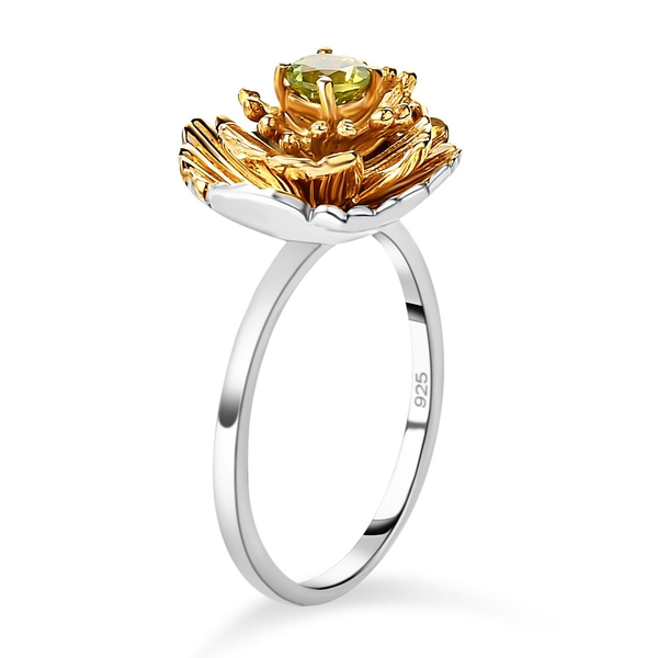 Hebei Peridot Floral Ring in Platinum and Gold Overlay Sterling Silver