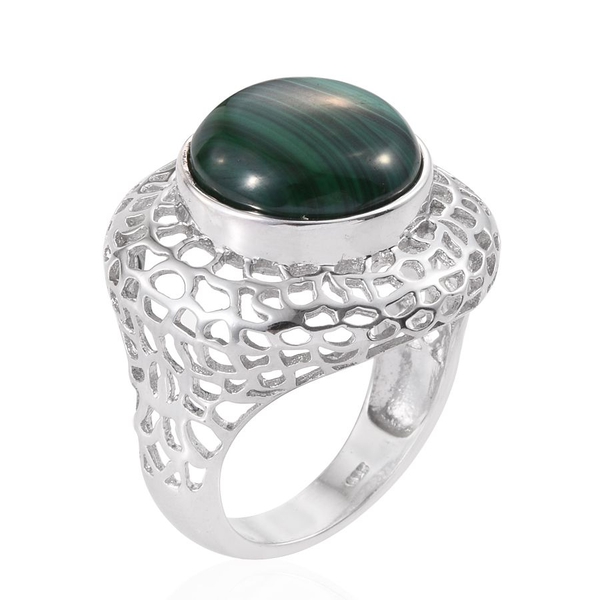 Malachite (Rnd) Ring in Platinum Overlay Sterling Silver 12.500 Ct.