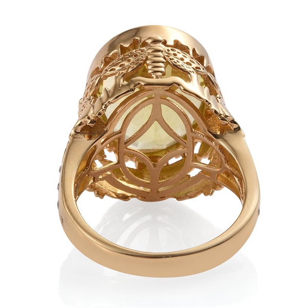 Natural Ouro Verde Quartz (Ovl 15.65 Ct), Natural Cambodian Zircon Ring in 14K Gold Overlay Sterling Silver 15.750 Ct.