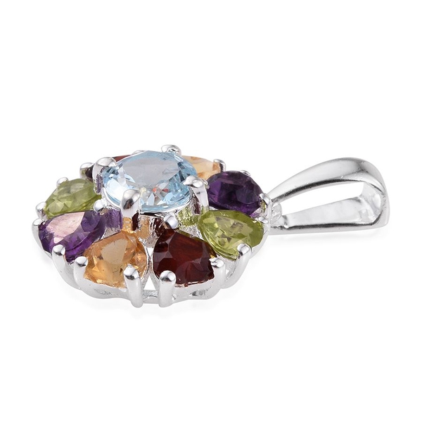 Sky Blue Topaz (Rnd 1.00 Ct), Mozambique Garnet, Hebei Peridot, Amethyst and Citrine Pendant in Sterling Silver 3.000 Ct.