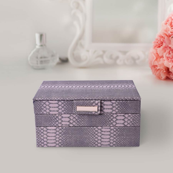 Three-Layer Jewellery Box with Light Pink Velvet Dust Cover on the Second and Third Layer (Size 24.5x17x12cm) - Grey