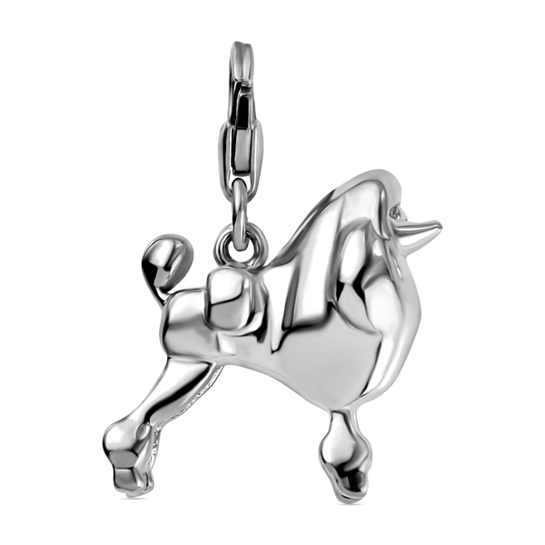Poodle Dog Charm in Platinum Plated Sterling Silver 5.29 Grams