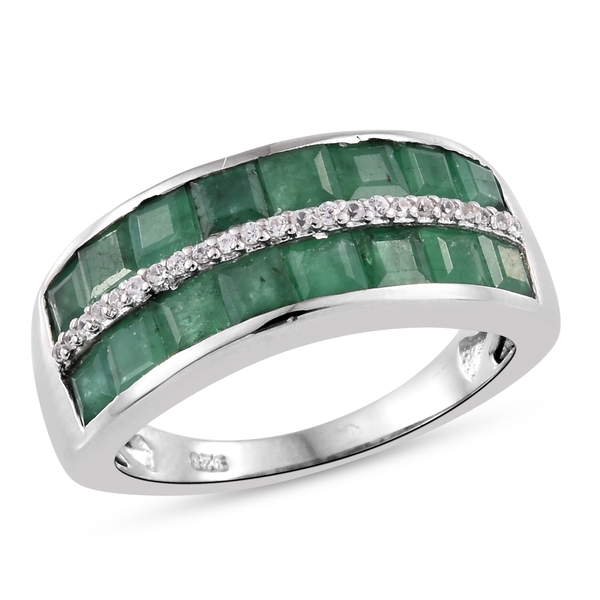 Limited Edition- AAA Kagem Zambian Emerald (Princess Cut), Natural Cambodian Zircon Ring in Platinum