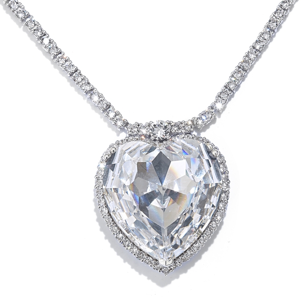 J Francis  - White Crystal (Hrt) Necklace (Size 18) in Platinum Overlay Sterling Silver, Silver wt 2