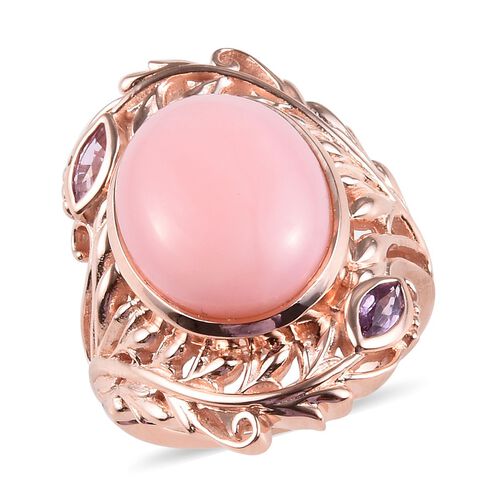 7.50 Ct Peruvian Pink Opal and Pink Sapphire Cocktail Ring in Rose Gold ...