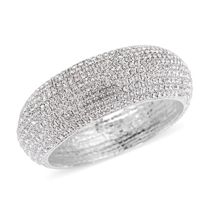 AAA White Austrian Crystal Bangle (Size 8 ) in Silver Tone