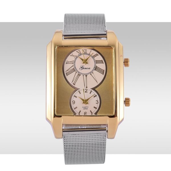 GENOA Japanese Movement Golden Dial Water Resistant Watch in Gold Tone with Stainless Steel Back and Chain Strap