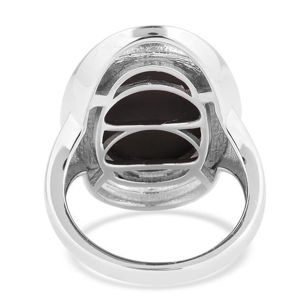 Canadian Ammolite (Ovl 18x13 mm) Ring in Rhodium Overlay Sterling Silver.