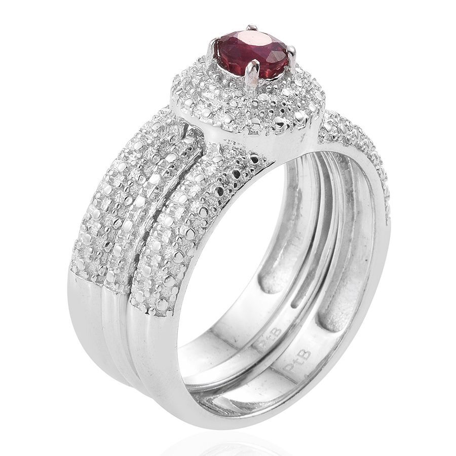 Ruby (Rnd) 2 Ring Set in ION Plated Platinum Bond 0.750 Ct.