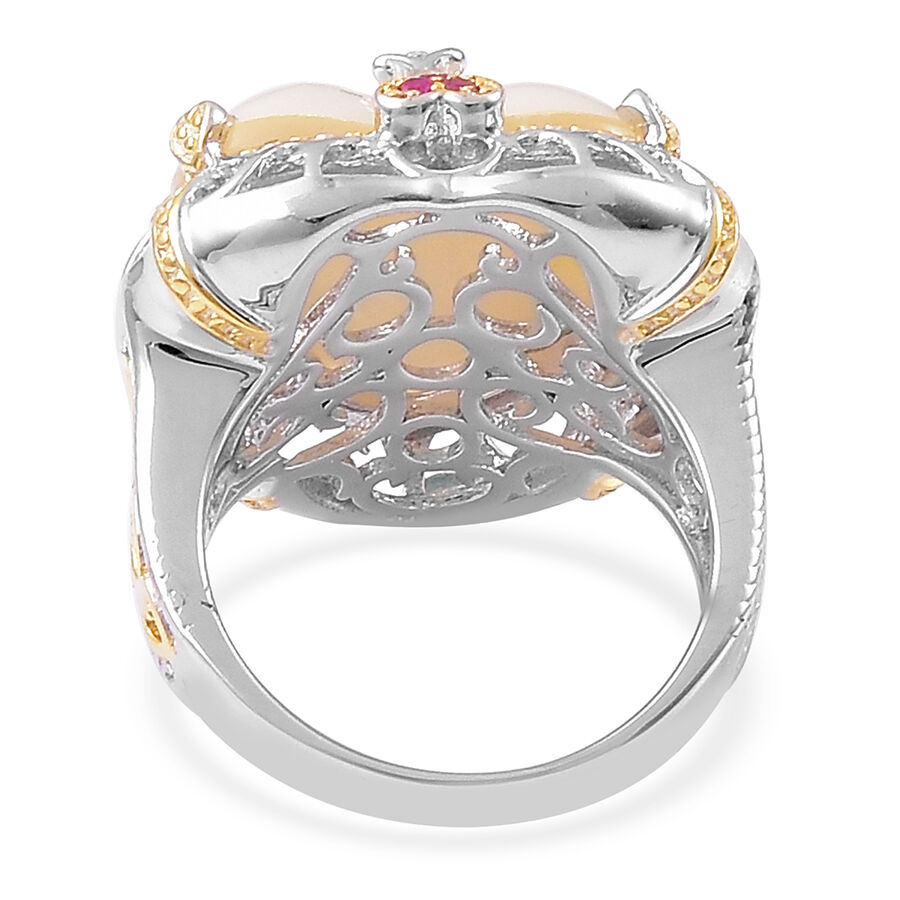 Designer Inspired Mabe White Pearl (Hrt- 17-20mm), African Ruby Ring in Rhodium Plated and Yellow Gold Overlay Sterling Silver