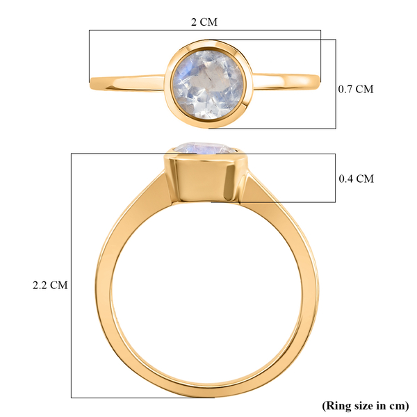 Rainbow Moonstone Solitaire Ring in Yellow Gold Vermeil Overlay Sterling Silver