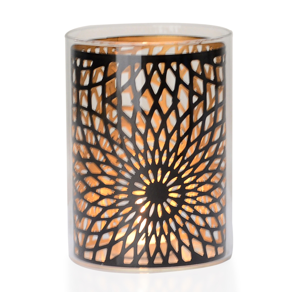 Home Decor - Black Colour Flower Pattern Glass Candle Holder