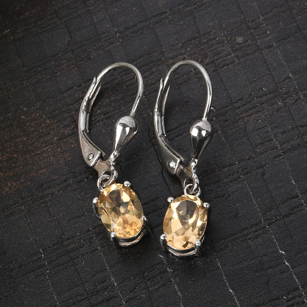 Citrine Lever Back Earrings in Platinum Overlay Sterling Silver 1.51 Ct.