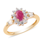 Ruby and Natural Cambodian Zircon Ring (Size O) in 14K Gold Overlay Sterling Silver 1.47 Ct.