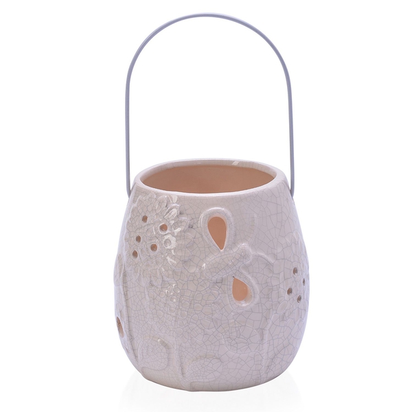 White Colour Sunflower Pattern Ceramic Lantern