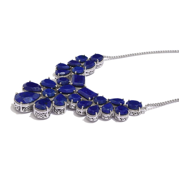 Lapis Lazuli (Pear) Necklace (Size 18) in Platinum Overlay Sterling Silver 124.250 Ct.