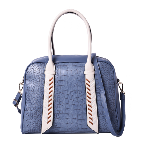 Croc Pattern Tote Bag with Detachable Shoulder Strap and Zipper Closure (Size 32x13x28cm) - Blue