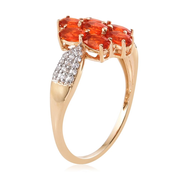 9K Yellow Gold AA Jalisco Fire Opal (Ovl), Natural Cambodian Zircon Ring 1.250 Ct.