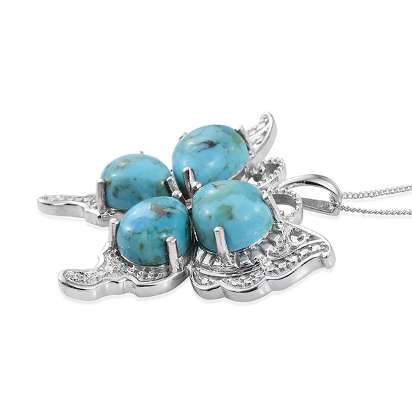 Arizona Matrix Turquoise (Pear) Butterfly Pendant With Chain in Platinum Overlay Sterling Silver 11.500 Ct.