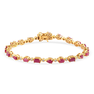 Cabo Delgado Ruby (FF) and Natural Cambodian Zircon Bracelet (Size - 8) in 14K Gold Overlay Sterling