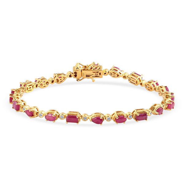 African Ruby (FF) and Natural Cambodian Zircon Bracelet (Size - 8) in 14K Gold Overlay Sterling Silv