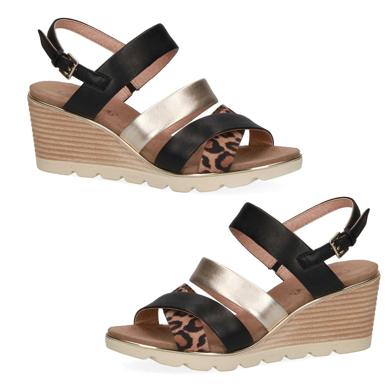 Caprice Leather Animal Print Wedge Sandal