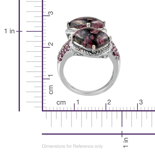Natural  Eudialyte (Cush), Rhodolite Garnet and Diamond Ring in Platinum Overlay Sterling Silver 10.170 Ct.