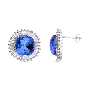 Simulated Blue Diamond and Simulated Diamond Earrings (With Push Back)