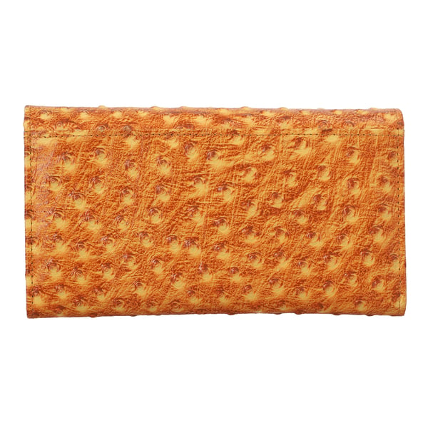 100% Genuine Leather Ostrich Embossed Pattern RFID Wallet - Tan