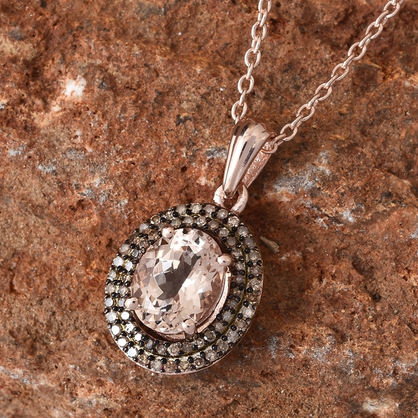 Rare Size Marropino Morganite (Ovl9X7 1.65 Cts), Natural Champagne Diamond (Rnd 0.35 Cts) Pendant with Chain in Rose Gold Overlay Sterling Silver 2.000 Ct.