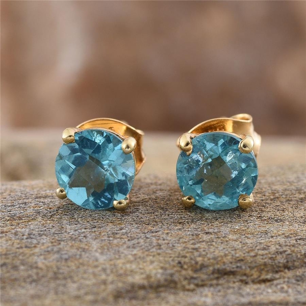 Paraibe Apatite (Rnd) Stud Earrings (with Push Back) in 14K Gold Overlay Sterling Silver 1.500 Ct.