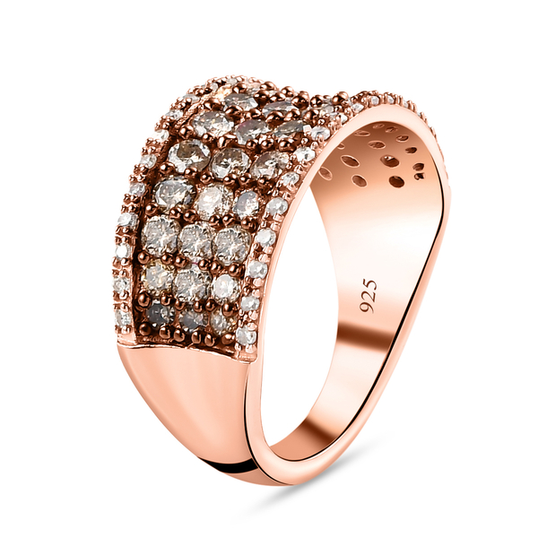 Natural Champagne and White Diamond Cluster Ring in Rose Gold Overlay Sterling Silver 1.51 Ct.