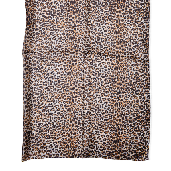 100% Mulberry Silk Leopard Pattern Black and Chocolate Colour Scarf (Size 170x110 Cm)