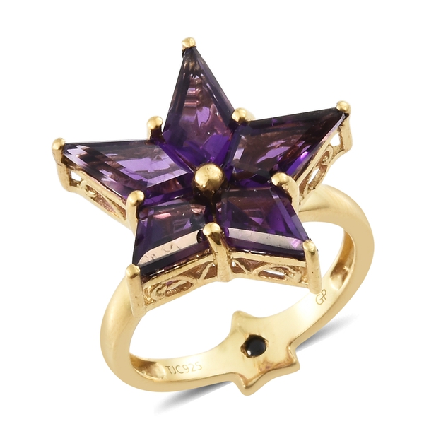 Limited Collection-GP Amethyst (Kite), Kanchanaburi Blue Sapphire Star Ring in 14K Gold Overlay Ster