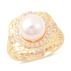 Edison Pearl and Natural Cambodian Zircon Ring (Size P) in Yellow Gold Overlay Sterling Silver, Silver wt 6.5