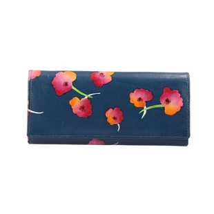 SUKRITI 100% Genuine Leather Poppy Wallet (Size 21.59x11.43cm) - Blue