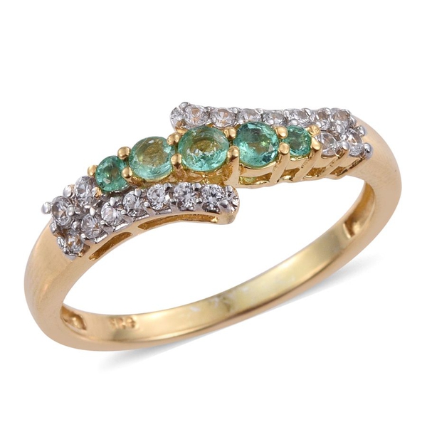 Boyaca Colombian Emerald (Rnd), Natural Cambodian Zircon Ring in 14K Gold Overlay Sterling Silver 0.