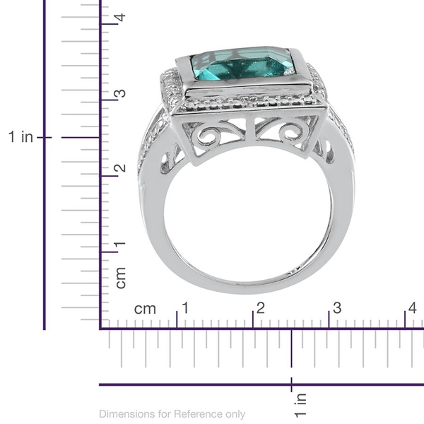 Paraiba Tourmaline Colour Quartz (Sqr 7.50 Ct), Diamond Ring in Platinum Overlay Sterling Silver 7.530 Ct.