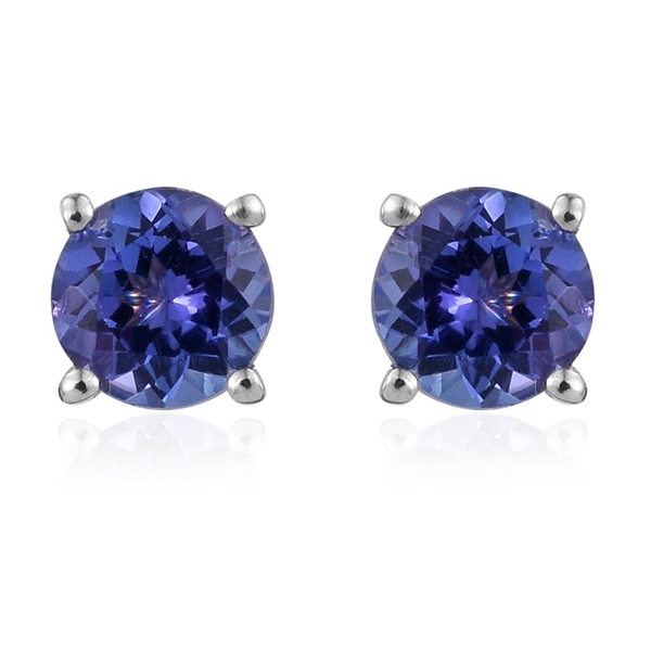 Tanzanite (Rnd) Stud Earrings (with Push Back) in Platinum Overlay Sterling Silver 0.900 Ct.