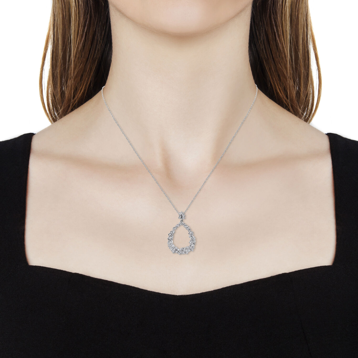 GP - Natural Diamond & Blue Sapphire Pendant with Chain (Size 20) in Rhodium Overlay Sterling Silver 0.54 Ct.