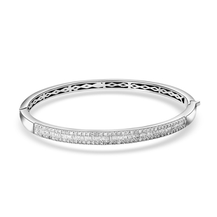 Designer Inspired-Diamond Bangle (Size 7.5) in Platinum Overlay Sterling Silver 1.00 Ct, Silver Wt. 