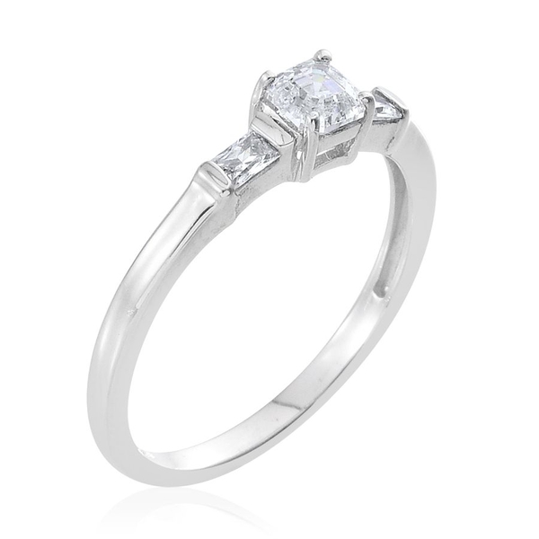 Lustro Stella - Platinum Overlay Sterling Silver (Asscher Cut) Ring Made with Finest CZ 0.660 Ct.