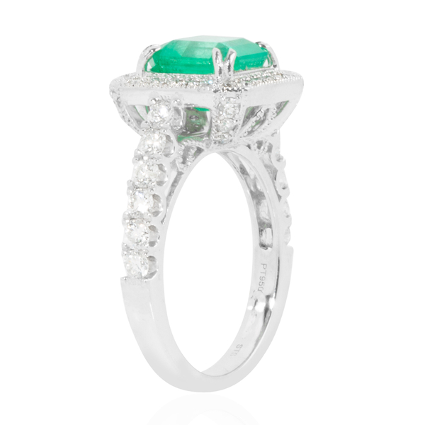 Signature Collection - 950 Platinum AAAA Boyaca Colombian Emerald, Diamond (SI & I1-G-H) Ring 3.730 Ct, Platinum wt 9.70 Gms