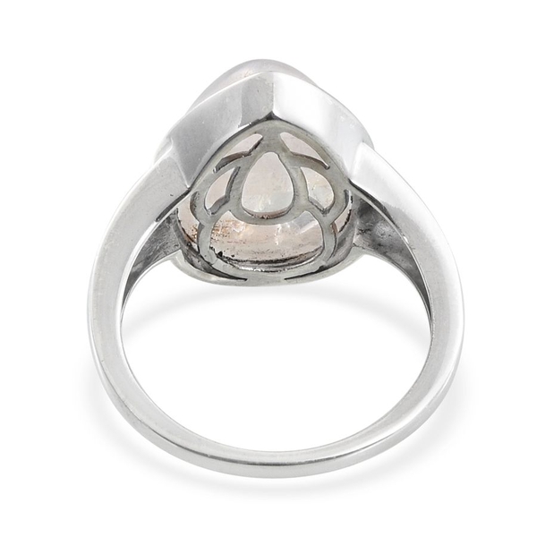 Natural Rainbow Moonstone (Pear) Solitaire Ring in Platinum Overlay Sterling Silver 9.250 Ct.