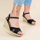 LA MAREY Open Toe High Heels Espadrilles Sandals (Size 4) - Black