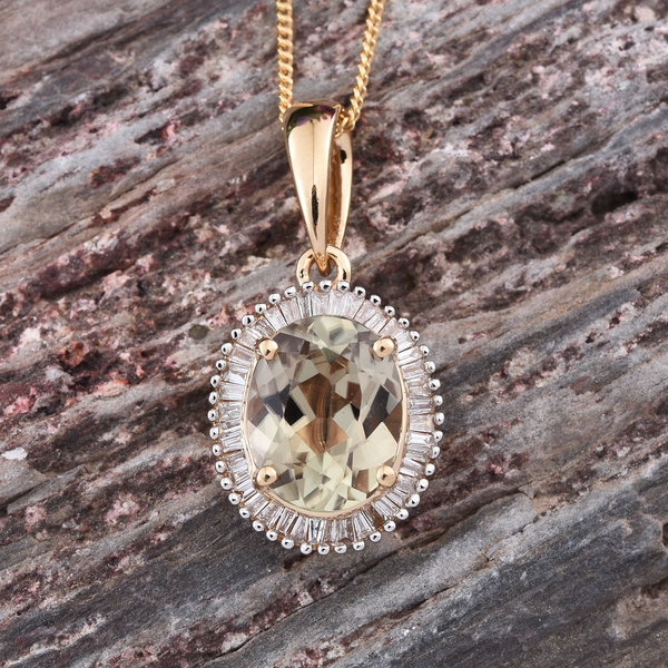 ILIANA 18K Y Gold Turkizite (Ovl 2.35 Ct), Diamond Pendant With Chain 2.500 Ct.