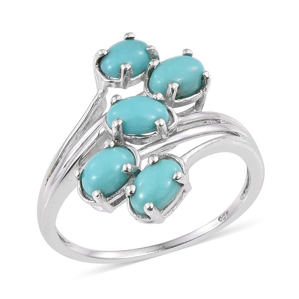 Sonoran Turquoise (Ovl) 5 Stone Crossover Ring in Platinum Overlay Sterling Silver 1.750 Ct.