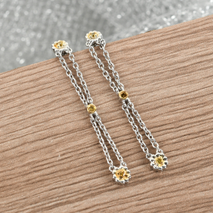 GP Italian Garden Collection - Yellow Diamond and Kanchanaburi Blue Sapphire Earrings in Platinum Ov